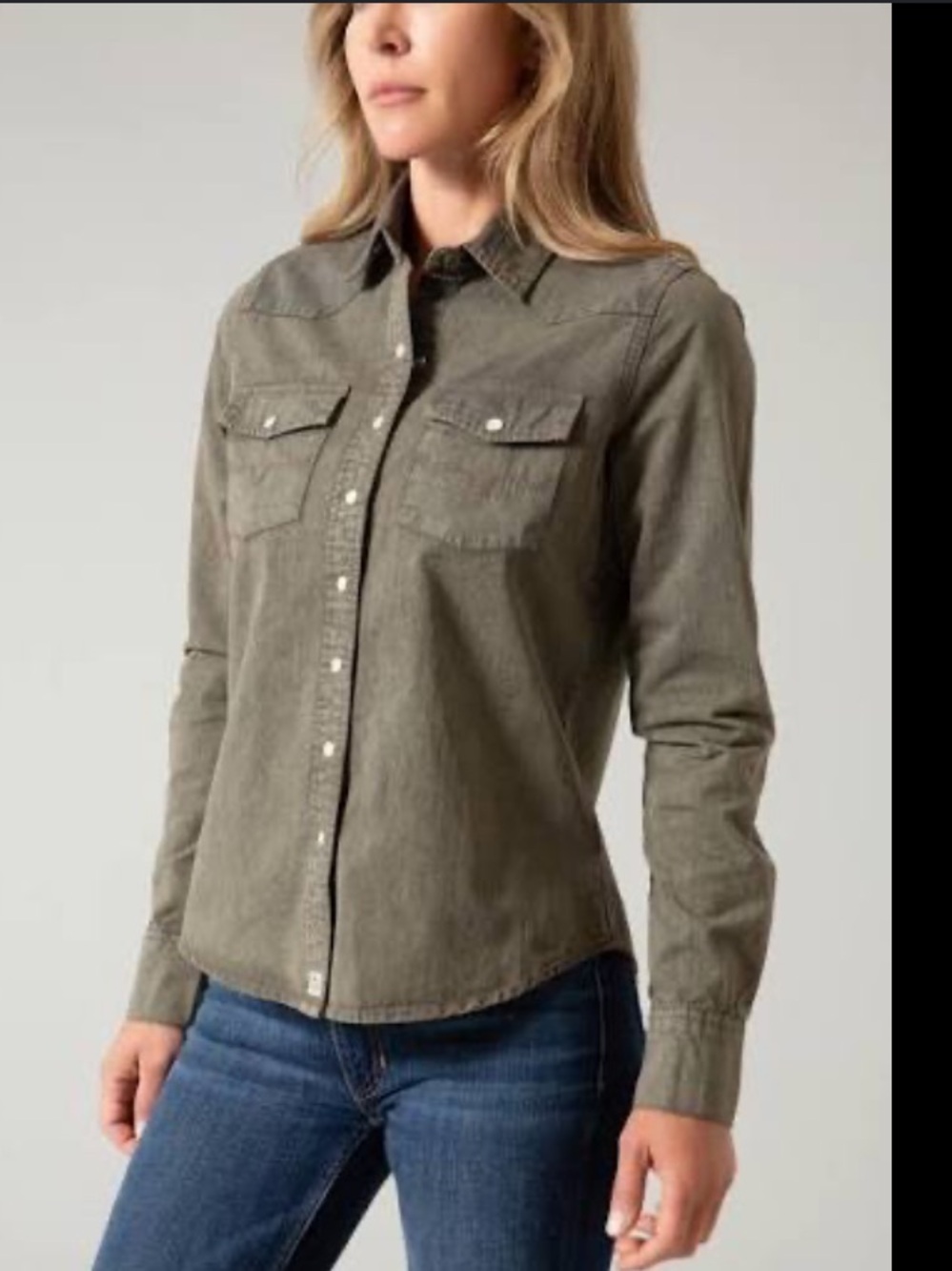 Kimes Ranch KAYCEE DENIM TOP green Pearl snap front size Small